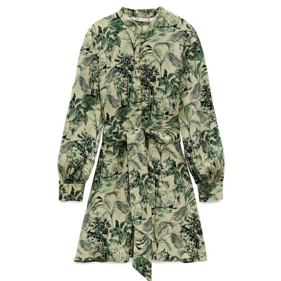 ⭕️ ZARA Dress Green Medium Belted - Picture 1 of 8
